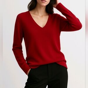 Annalaura Sweater Red Pink Merino Wool V Neck Long Sleeve Pullover Size …